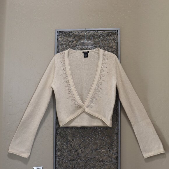 Calvin Klein Jeans Cropped Ecru Cardigan - Picture 1 of 5